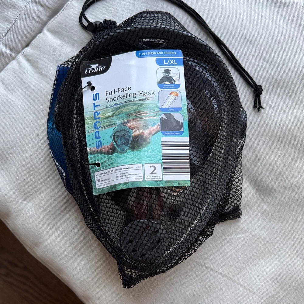 Crane Black Full-Face Snorkeling Mask